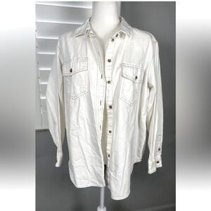 American Eagle Woman’s M Shacket Oversized Off White Denim button down Shirt‎